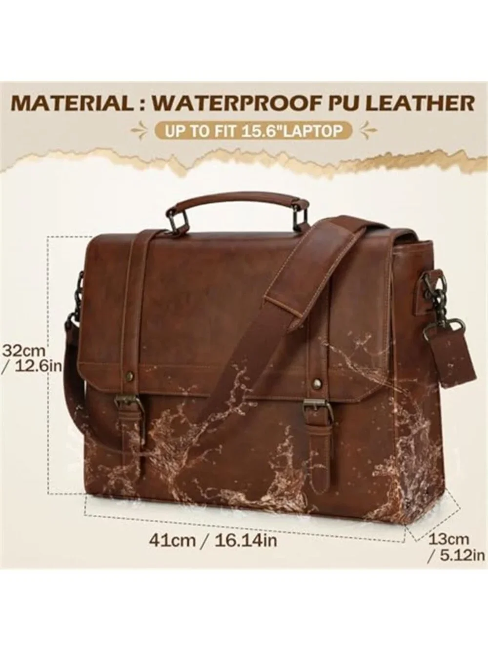 Men's Messenger Bag 15.6 inch Vintage Leather Waterproof Laptop Briefcase